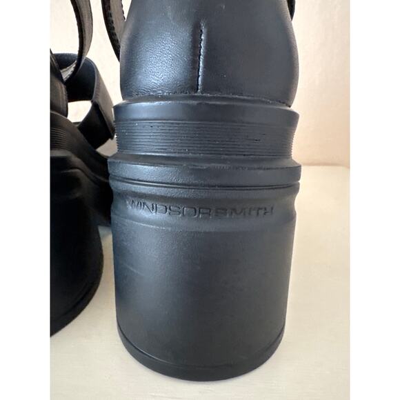 Windsor Smith Black Leather Heels Platform Open Toe Sandals Buckle Women Size 8 - Picture 8 of 13